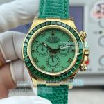 Swiss Replica Rolex Beach Daytona Emerald Bezel Green Leather Strap Watch 